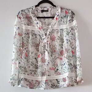 THE KOOPLES garden floral blouse with laces and lace